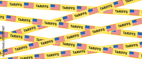 American Tax Tariffs Ribbon, Yellow Attention Tape Banner Background Vector Illustration