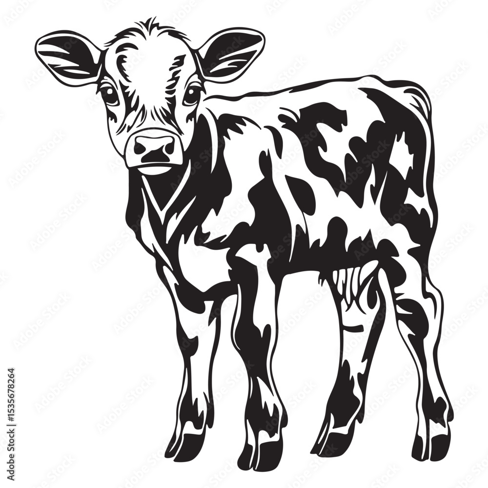 Fototapeta premium baby cow black silhouette vector, silhouette Design vector icon with white background. 
