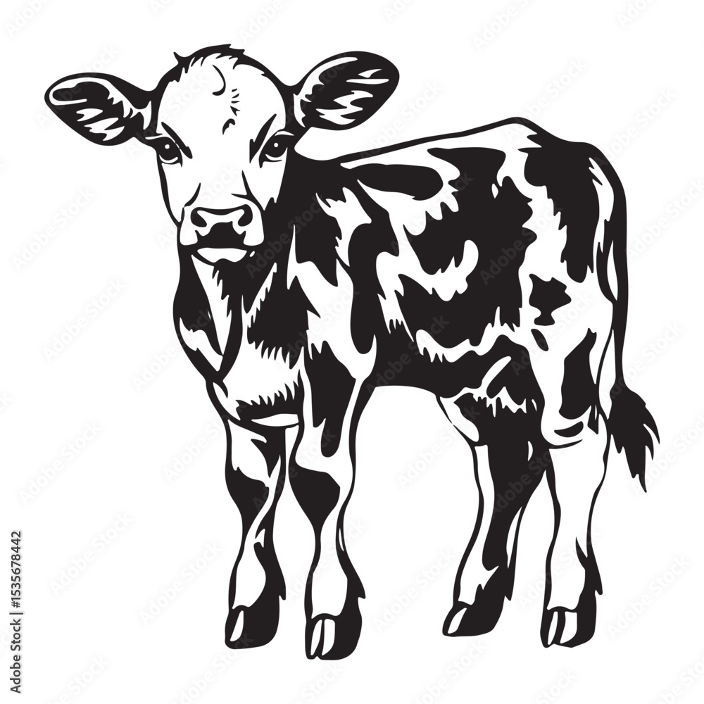 Fototapeta premium baby cow black silhouette vector, silhouette Design vector icon with white background. 