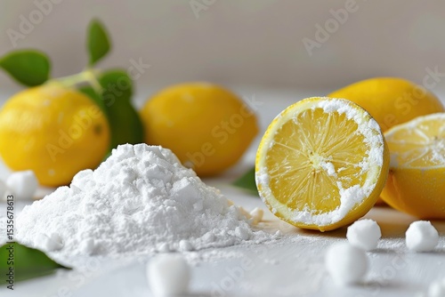 High Definition View of Pile of Baking Soda Near Lemons for NonToxic Bio Cleaner