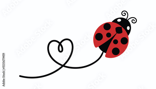 Cute Flying Ladybug with Heart-Shaped Flight Trail – Vector Illustration