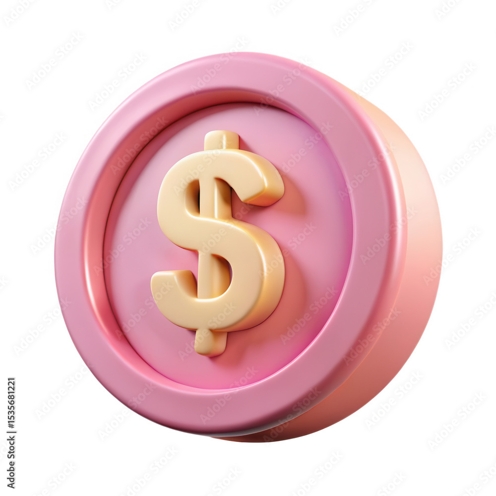 3d pink and gold dollar coin icon isolated on transparent background 3d pink and gold dollar coin icon isolated on transparent background