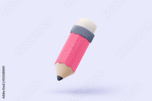 3d pencil with eraser icon signs for write paperwork at homework. Colours draw and painting for education, back to school and study, university or college. 3d pencil icon vector render illustration