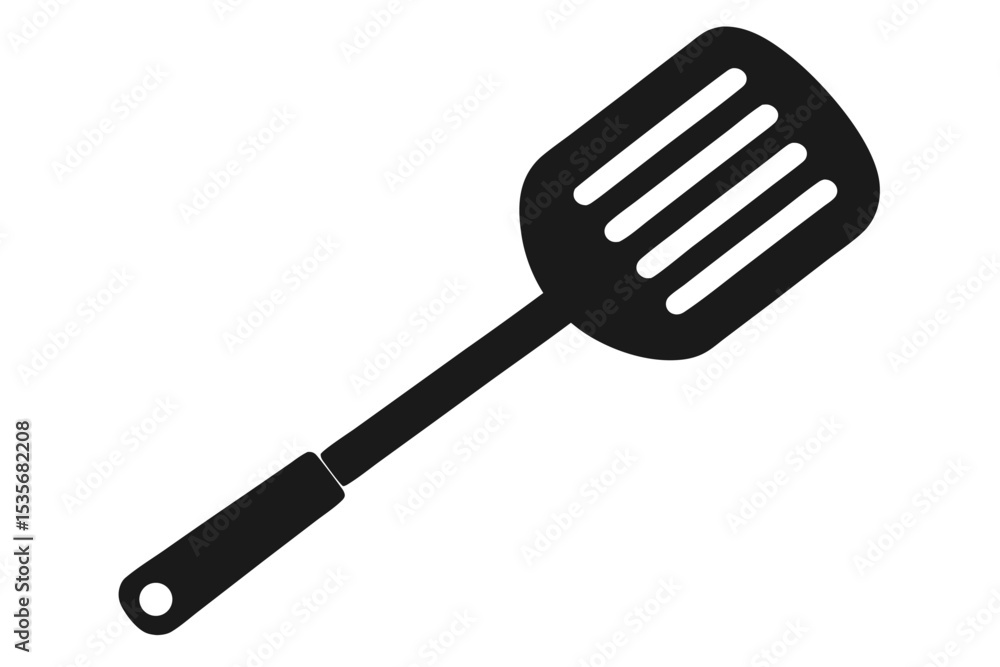 Black kitchen spatula silhouette on white background for culinary or cooking projects Black kitchen spatula silhouette on white background for culinary or cooking projects