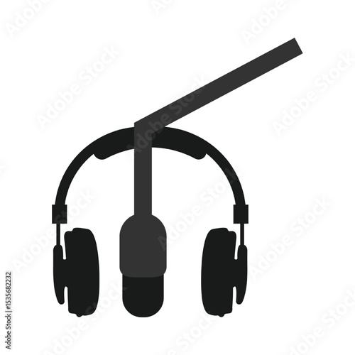 Black Headset boom with Microphone. vector Icon
