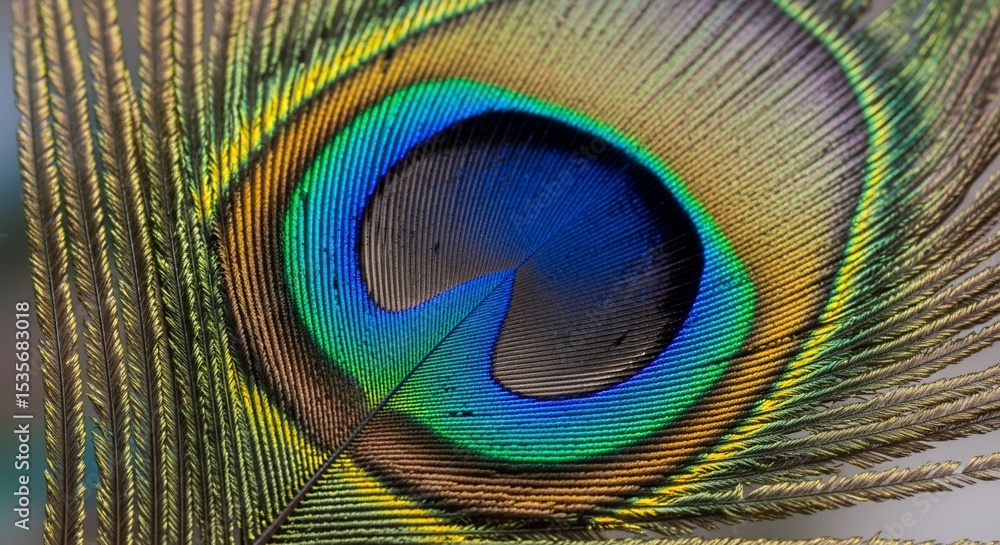 Fototapeta premium Detailed Close-up of a Peacock Feather's Vibrant Colors