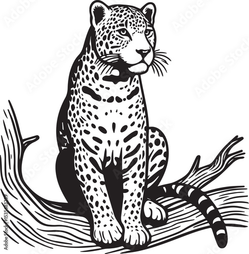 Black and White Jaguar Vector Illustration – Minimalist Wild Cat Silhouette Art