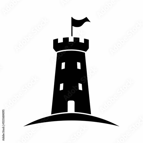 Minimal Fortress Rook Castle Tower Silhouette Vector Icon.