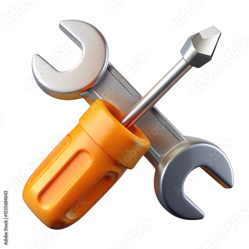 3d realistic wrench and screwdriver icon isolated on transparent background