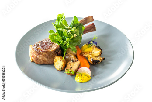 Lamb Chop plated in a beautiful five star hotel on a Transparent PNG Background