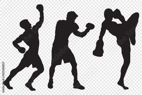 Man doing boxing moves exercise. Jab Cross Hook and Uppercut movement. Shadow boxing. Flat vector illustration isolated on white background.