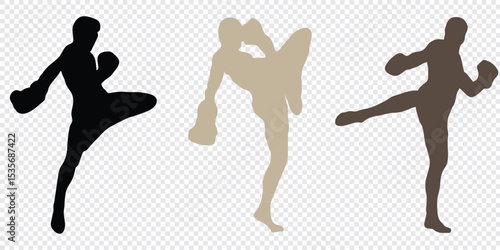 Man doing boxing moves exercise. Jab Cross Hook and Uppercut movement. Shadow boxing. Flat vector illustration isolated on white background.