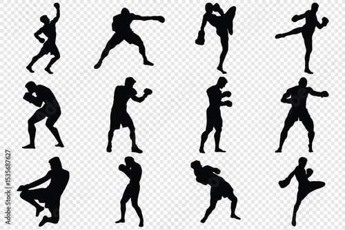 silhouettes of boxing player is isolated on a white background