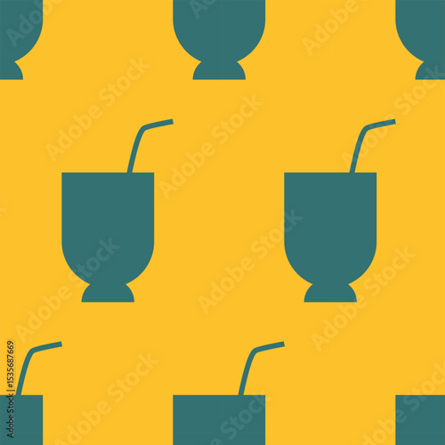 The silhouette of a glass with a drink. A straw in a glass. Seamless vector pattern