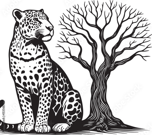 Black and White Jaguar Vector Illustration – Minimalist Wild Cat Silhouette Art