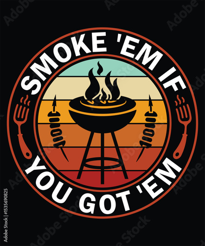 Retro Vintage BBQ Smoking Pig Grill Master T-shirt Design