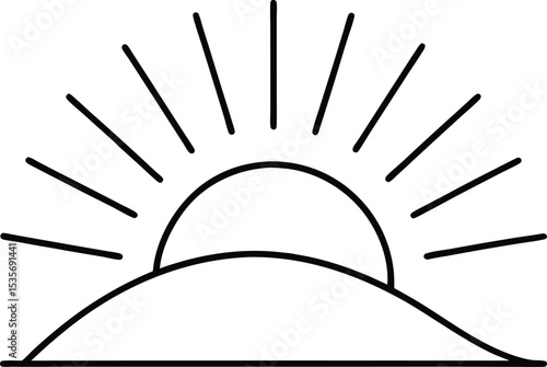 sunrise scene icon line art vector illustration on transparent background