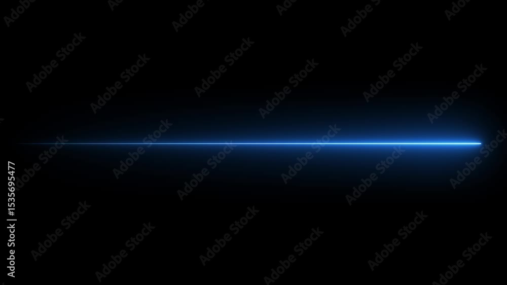 Horizontal neon line animation moving from right to left on black screen. Straight neon laser line color cyan black background Horizontal neon line animation moving from right to left on black screen. Straight neon laser line color cyan black background