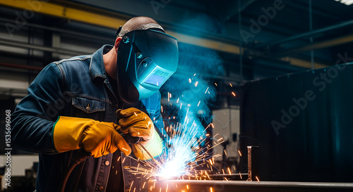 Close-Up of Welding Process with Bright Sparks – Skilled Tradesman in Action in a Factory Environment

