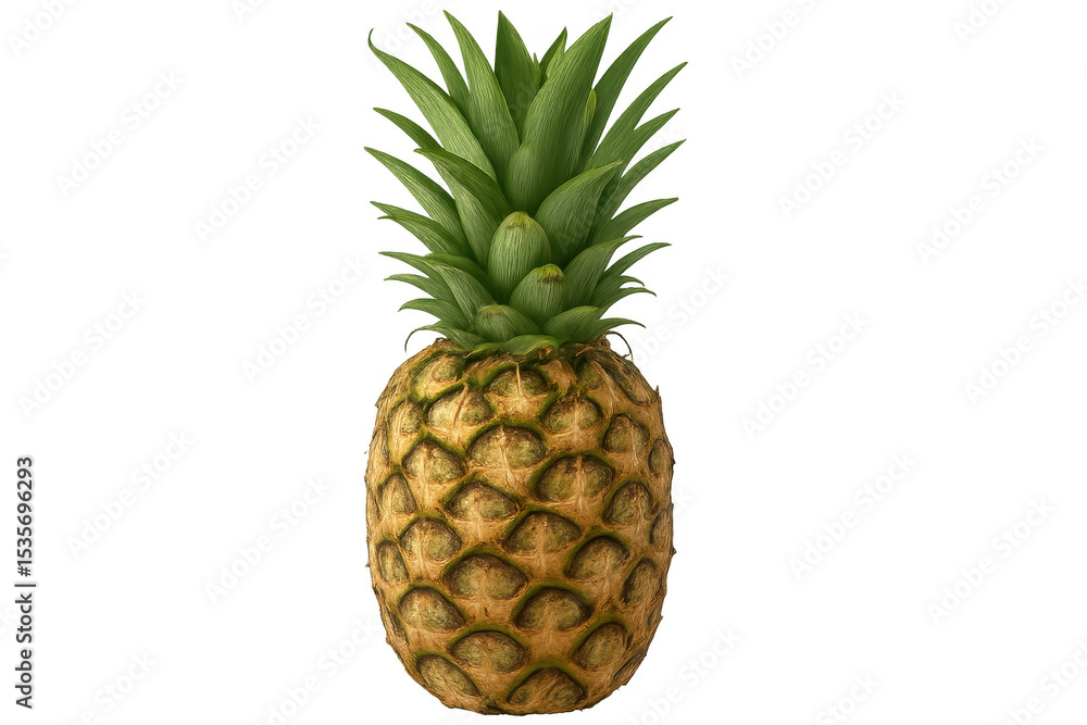 Fototapeta premium Realistic 3d-rendered ripe pineapple displaying vibrant green fronds against transparent background