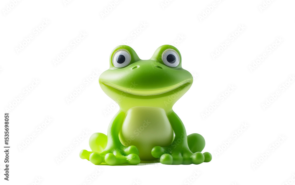 Obraz premium Bright frog shaped toy in vivid green featuring springy legs and happy expression isolated on transparent background PNG