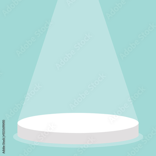 Minimalist Round White Stage Podium with Spotlight on a Light Blue Background for Product Presentation and Display Vector Illustration Graphic Design