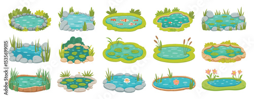 Collection of cartoon pond illustrations