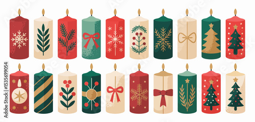 Collection of festive christmas candles with various designs