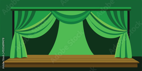 Lush green theatrical stage curtain backdrop design