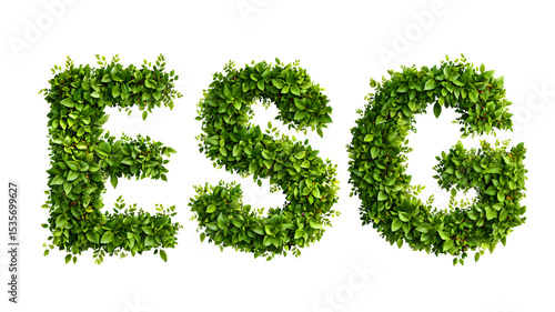 Esg environmental social and governance letters made of green leaves representing sustainability concepts and initiatives