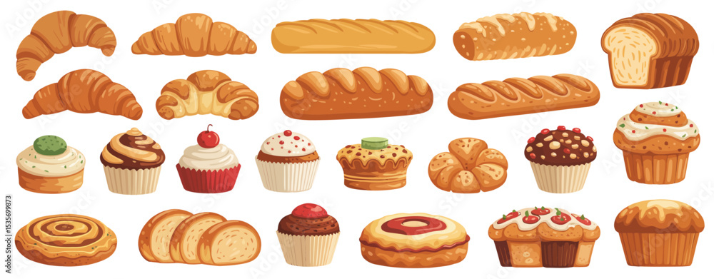 Assorted bakery goods breads pastries and cakes Assorted bakery goods breads pastries and cakes