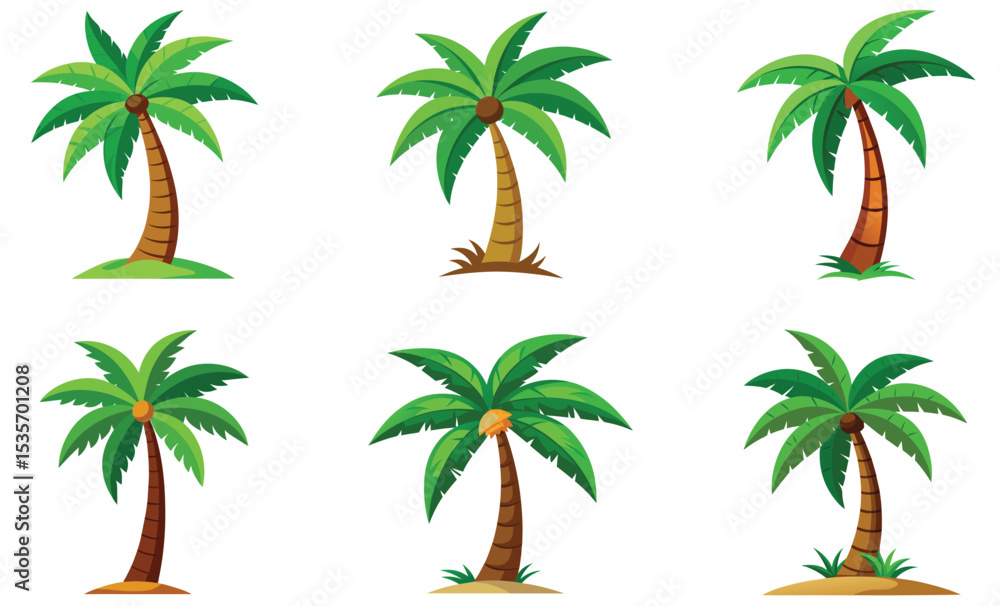 Obraz premium Six Green Palm Trees Tropical Vacation Illustration