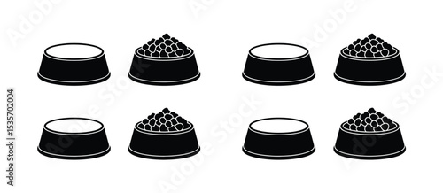 Six black and white pet food bowls graphic