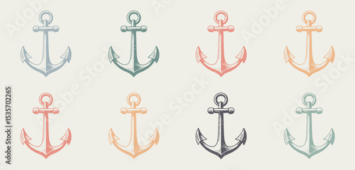 Six pastel anchors nautical pattern design