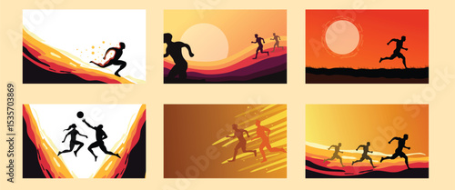 Sunset Runner Silhouette Track Outdoor Scene Bundle Set