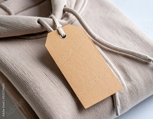 clothing label tag on folded hoodie