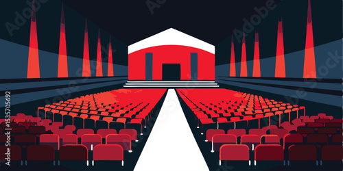 Wide shot of a large modern auditorium interior design