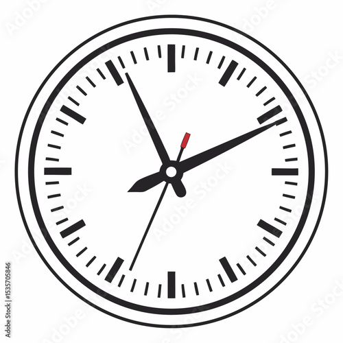 Wall clock vector illustration isolated on white, a round business symbol showing time with hour, minute, and second hands