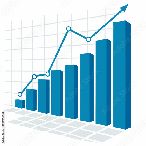 Business graph with an upward arrow on a white background, symbolizing financial growth and market success