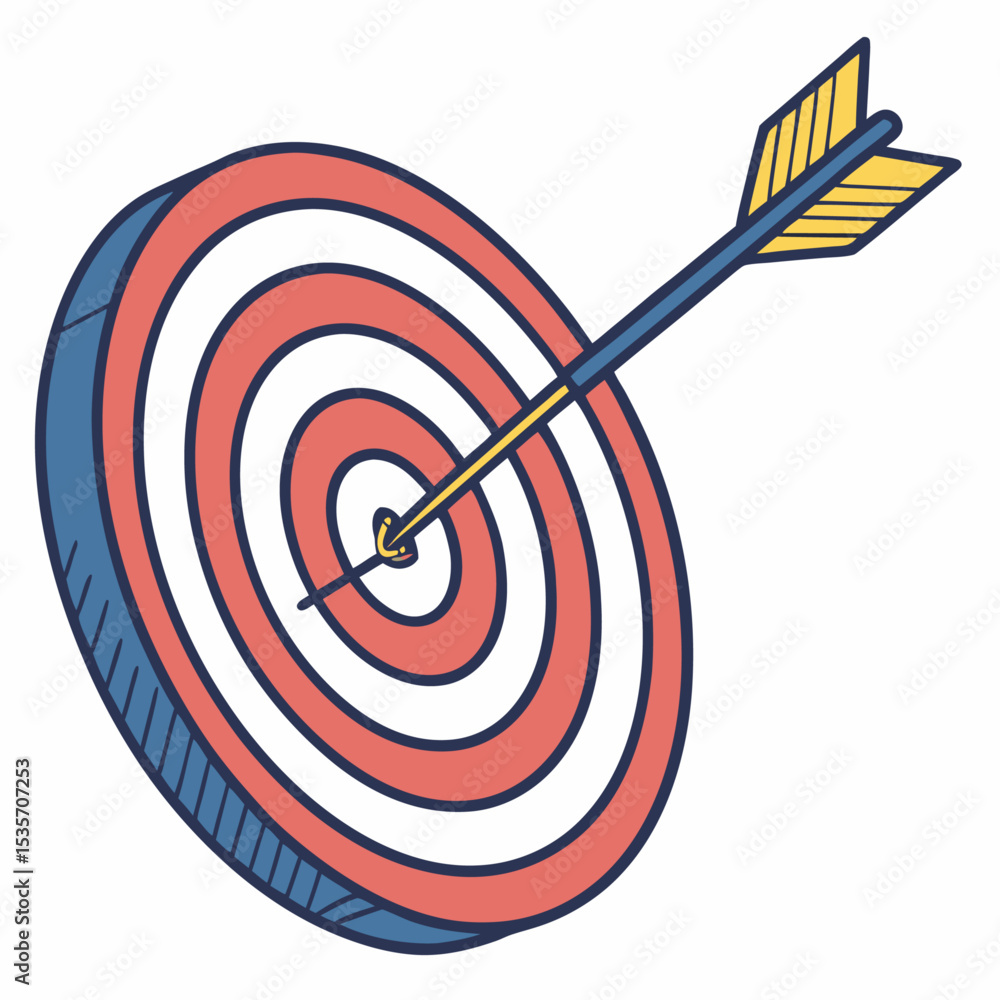 Dart hitting the bullseye on a red target, symbolizing business success and accurate goal achievement Dart hitting the bullseye on a red target, symbolizing business success and accurate goal achievement