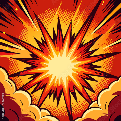 Comic Book Explosion Background, Red and Yellow Burst