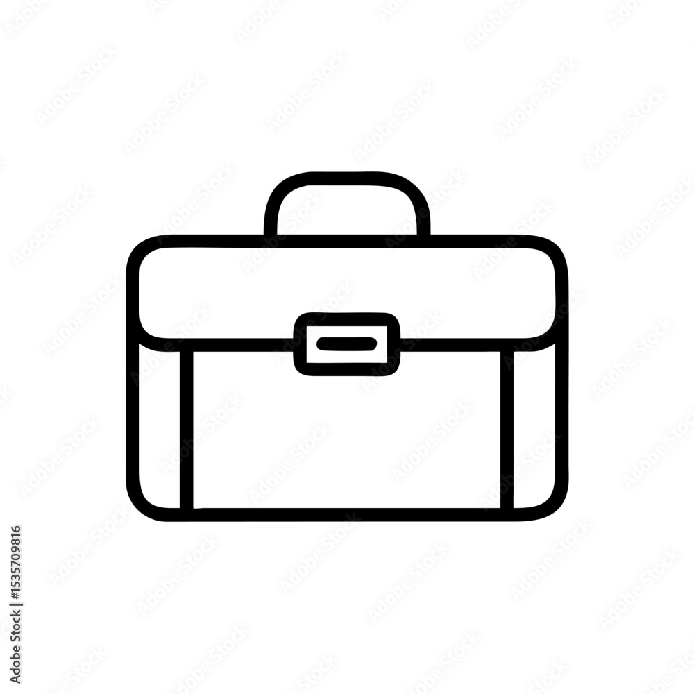 Minimalist Silhouette Icon of a Business Briefcase with Handle and Buckle, Simple Black Line Art Design on White Background Representing Business, Work, Office, Corporate, and Professional Career Conc Minimalist Silhouette Icon of a Business Briefcase with Handle and Buckle, Simple Black Line Art Design on White Background Representing Business, Work, Office, Corporate, and Professional Career Conc