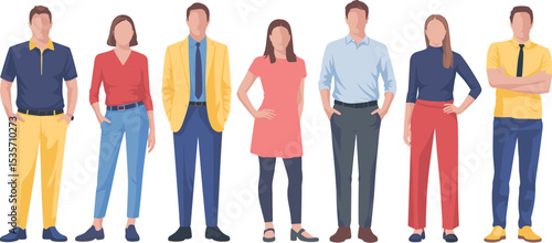 Professional Team Standing Together: Diverse Business Group in Casual and Formal Attire, Illustration