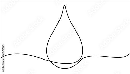 Water drop continuous one line drawing illustration. Doodle vector illustration, One line continuous waterdrop. 
