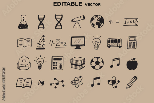 Hand drawn doodle icons set of education science and learning