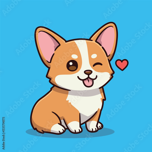 Adorable corgi dog sitting and winking with a little heart emoji