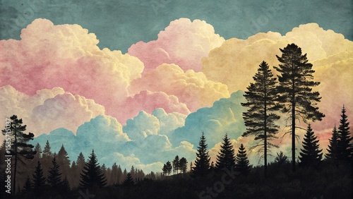 Pastel Cloudscape Silhouett...