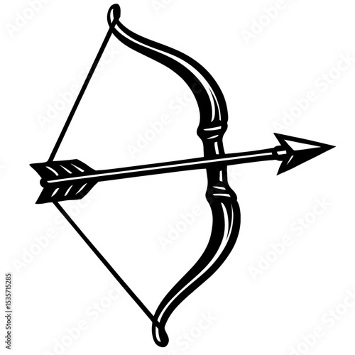 Classic Archery Bow and Arrow Vector Icon - Traditional Hunting and Sport Symbol