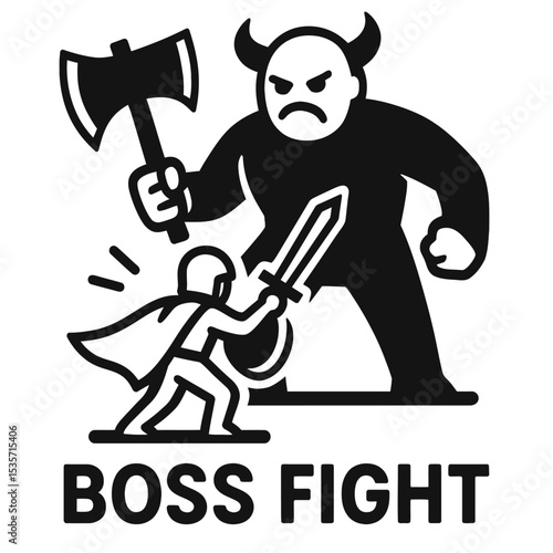 Boss Fight Hero vs Monster Battle Vector - Gaming and Challenge Illustration