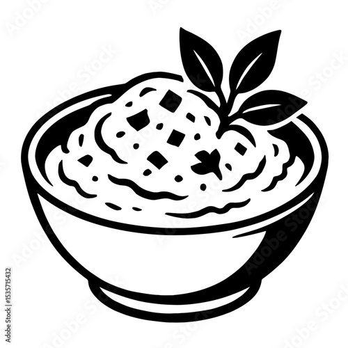 Oatmeal or Porridge Bowl with Herbs Vector Icon - Healthy Breakfast Illustration